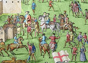 O acampamento das forças inglesas perto de Portsmouth durante a batalha do Solent